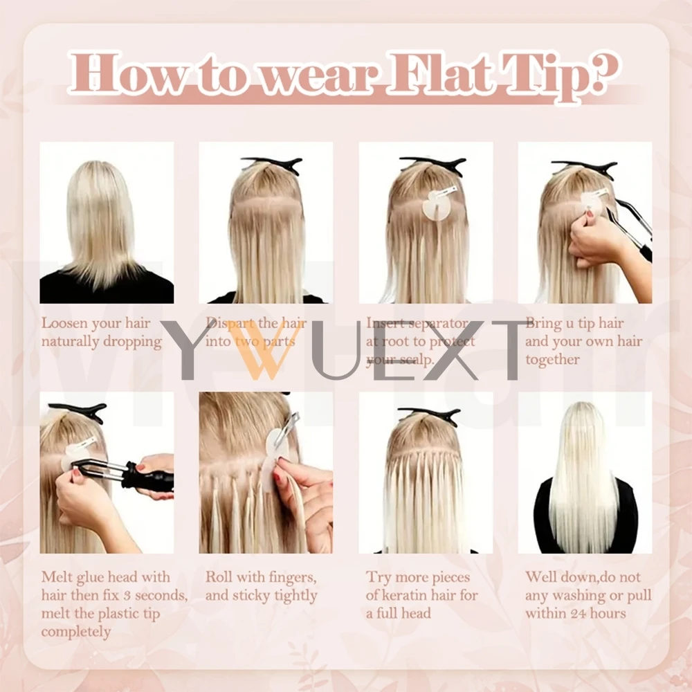 플랫 팁 헤어 익스텐션 인간의 머리카락 케라틴 팁 핫 퓨전 인간의 머리카락 확장 자연 블랙 블론드 브라운 프리 보세 헤어 50pcs