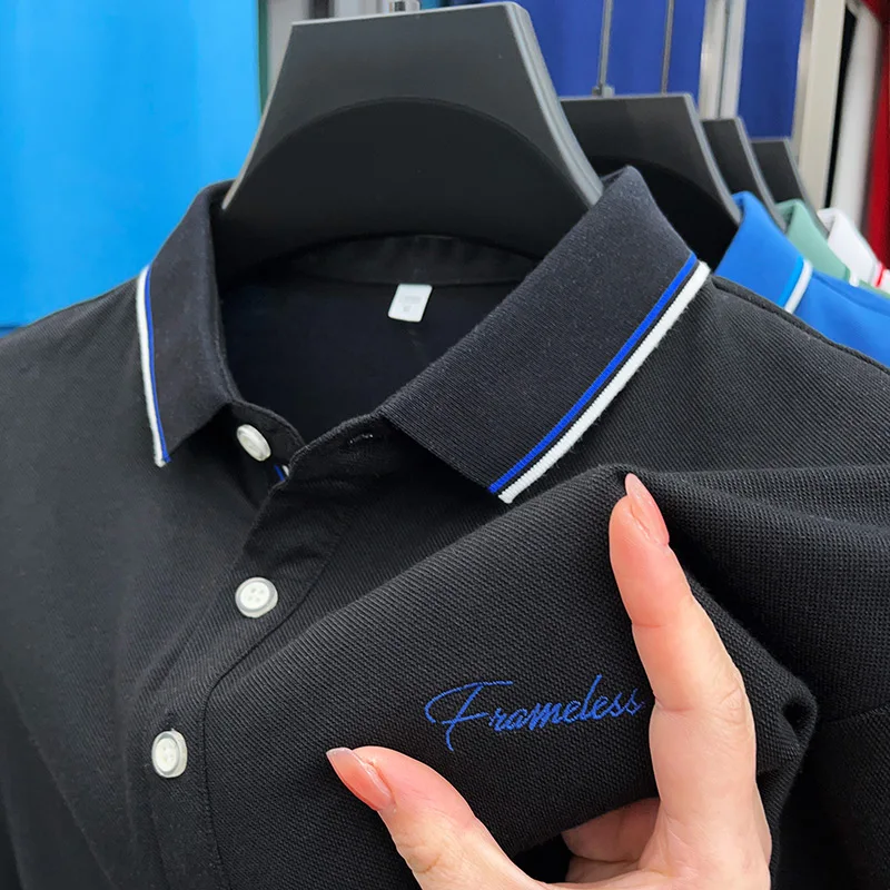 

High End Luxury Brand T Shirt For Men 2023 Summer New Lapel Embroidered Men's Polo Shirt British Business Casual Versatile Golf