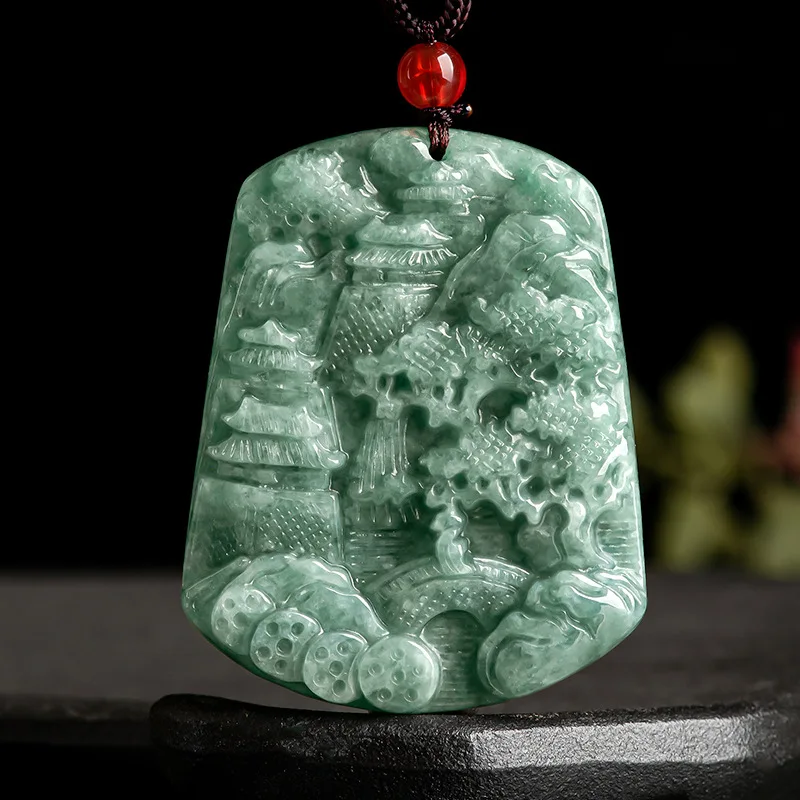 Genuine Natural A-grade Jade Pendant Douzhong Shanshui Brand Jade Pendant Men's and Women's Necklace