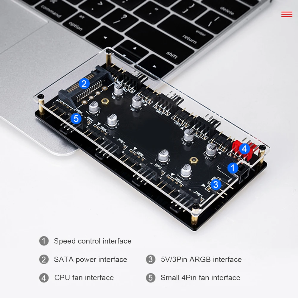 ARGB RGB PWM 선풍기 허브, 마더보드 동기화, LED 라이트 스트립 컨트롤러 케이스 선풍기 허브 어댑터, 1-8 멀티 웨이 스플리터, 12V 4 핀, 5V 3 핀
