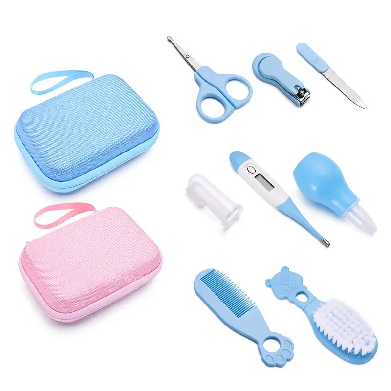 8Pcs/set Newborn Baby Health Care Tool Baby Nail Scissors Clipper Thermometer Grooming Brush Kit Medicine Feeder Essentials