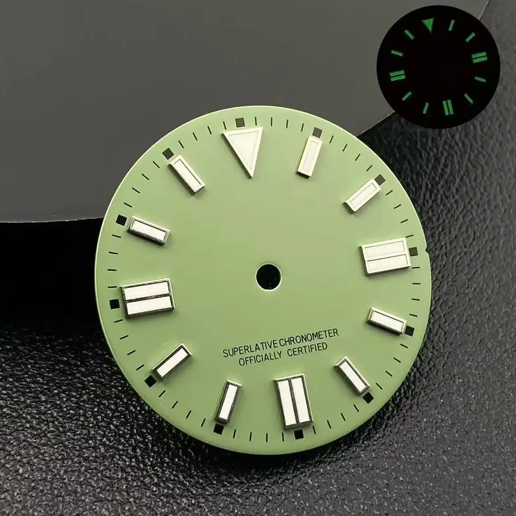 Luminous Green Dial - 28.5mm Double Pin No Date for Watch Crafting and Modification