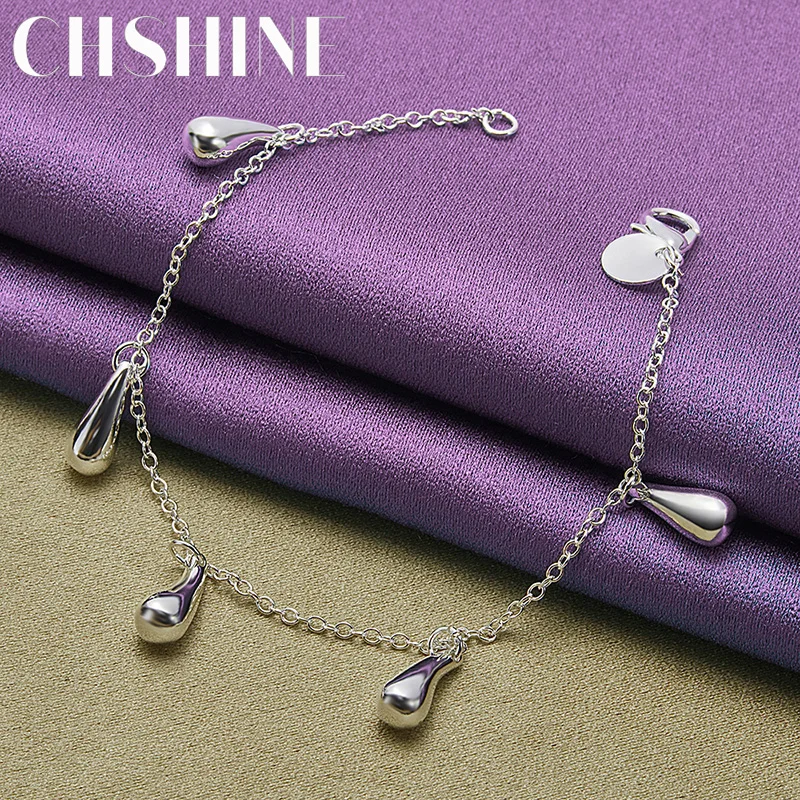 

CHSHINE 925 Sterling Silver Water Drop Pendant Bracelet Fashion Charm Jewelry 20CM 8inches