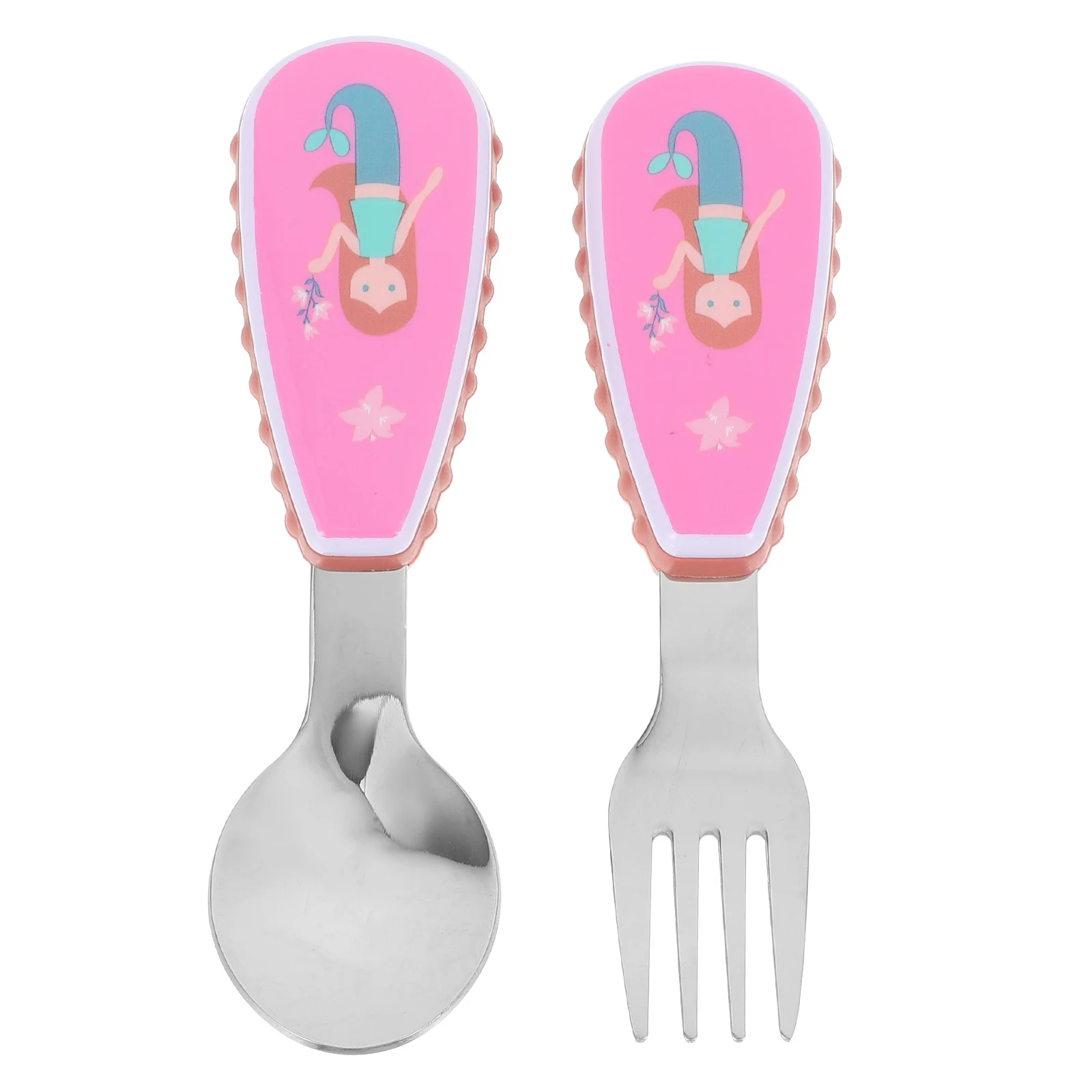 

Food Training Spoon Baby Tableware Silicone Spoons Eating Self Feeding Fork 304 Stainless Steel Household Flatware Newborn