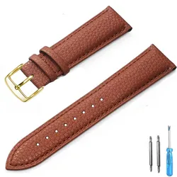 Premium Genuine Leather Watch Band with Tool - High - Quality, Unisex Watch Strap - 22mm (LightBrown - G)