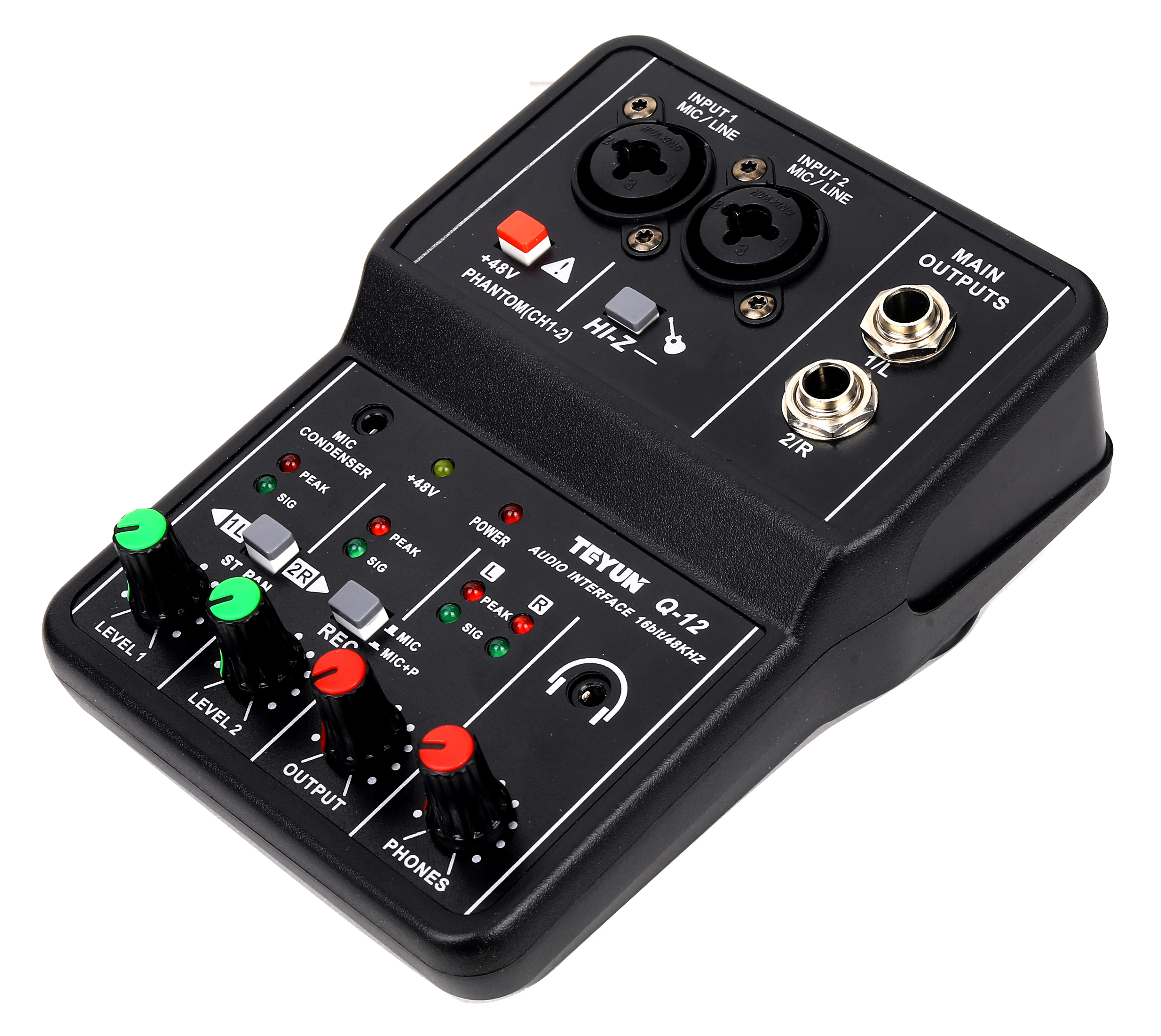 Audio Interface TEYUN Q-12 Professional Audio Sound Card with Monitor Electric Guitar Live Broadcast Recording for Studio Singing Computer PC