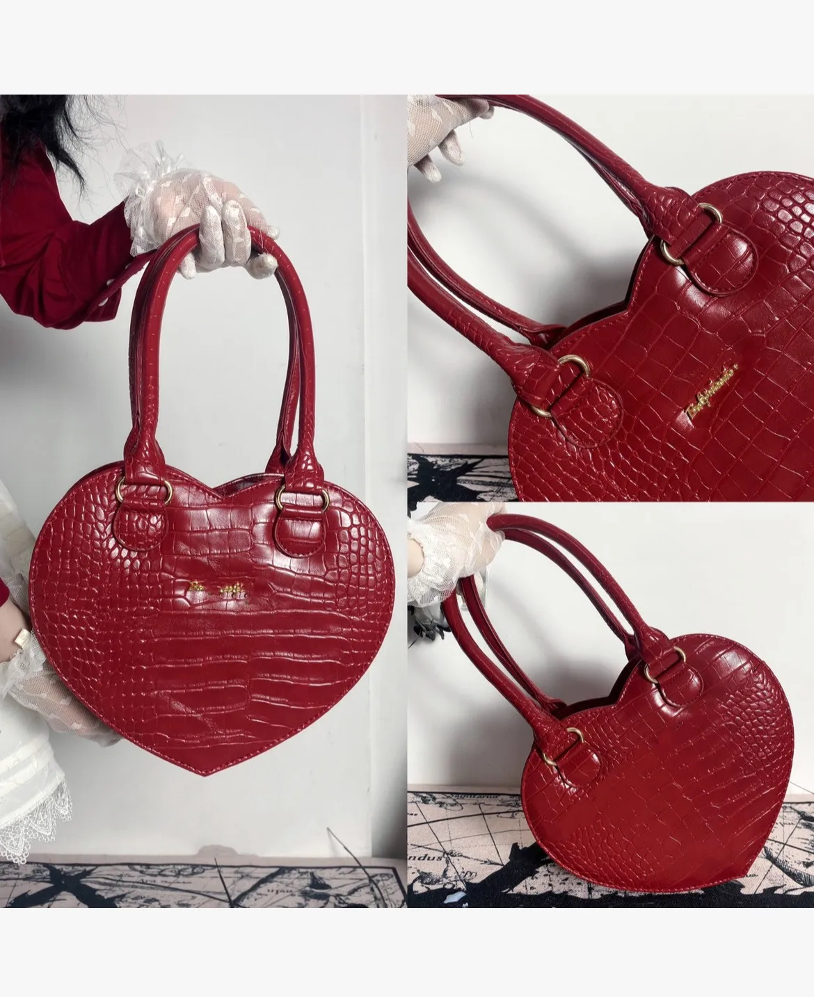 JIAERDI Crocodile Pattern White Handbag Women Fairycore Aesthetic Heart Shoulder Bags Hot Grils Sweet Cute Crossbody Bags Y2k