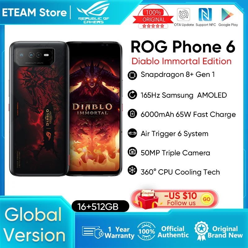 Asus-ROG 6 Diablo Immortal Edition 5G Game Snapdragon 8 + Gen 1 AMOLED NFC  Android 12, Global Version