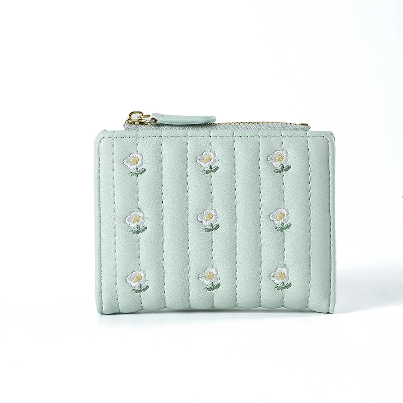 Stylish Clutch Affordable PU Leather Short Wallet New Mini Zipper Money Bag Solid Color Flower Card Holders Girls Women Purse 6