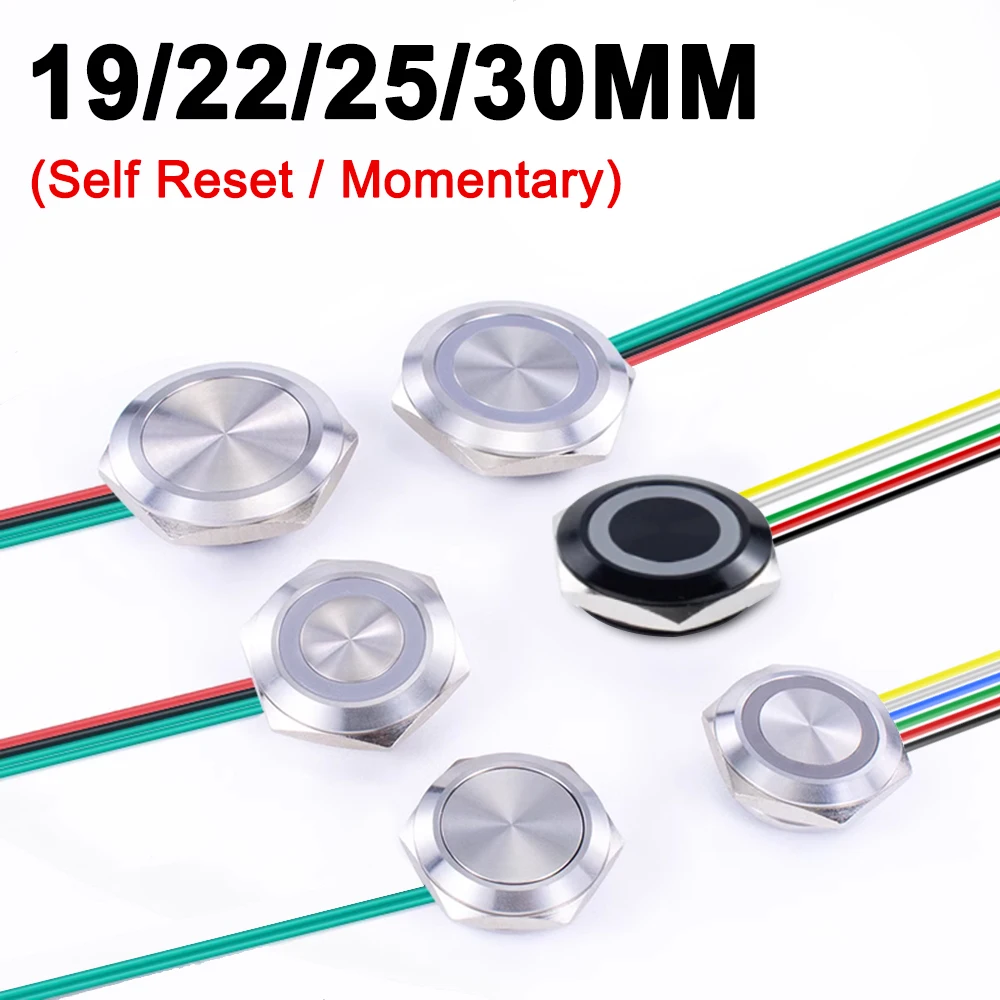 19-22-25-30mm-Ultra-Short-Metal-Push-Button-Switch-with-Wire-12V-220V ...
