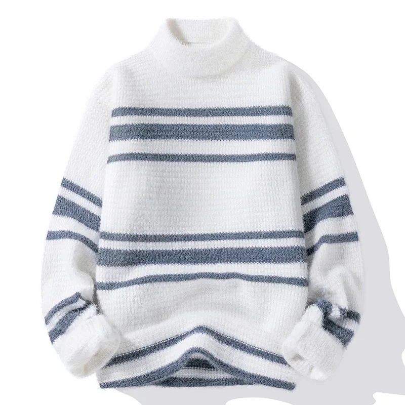 

2023 Autumn and Winter Men's New Sweater Mink Velvet Round Neck Pullover Sweater Top Half Turtle Collar Warm Bottoming Shirt