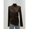 Slim Fit Long Sleeve T-Shirt Women's Fashionable Half High Collar Side Slit Base Shirt European Design Sense Inner Wear Top