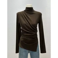 Slim Fit Long Sleeve T-Shirt Women's Fashionable Half High Collar Side Slit Base Shirt European Design Sense Inner Wear Top