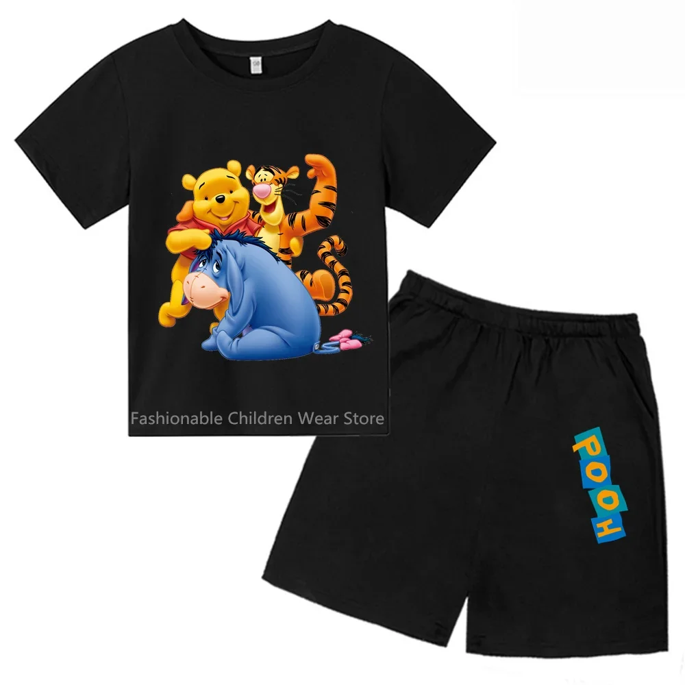 

Модная футболка с коротким рукавом и шорты Disney Винни-Пух 2024, любимый для детей, мягкий хлопок, летняя повседневная одежда