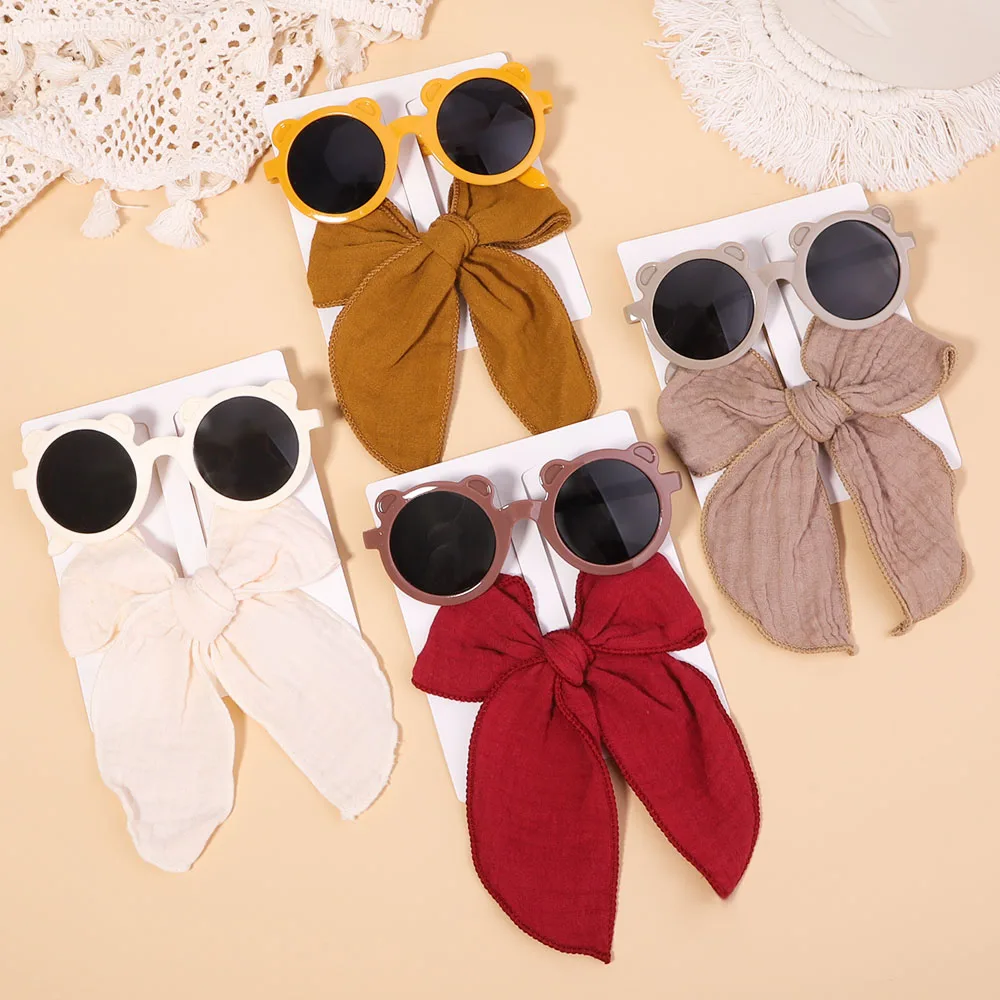2Pcs/Set Fashion Summer Sunglasses Women Children Vintage Baby Sun Glasses Bow Clip Girls Hair Accessories Protection Eyewear