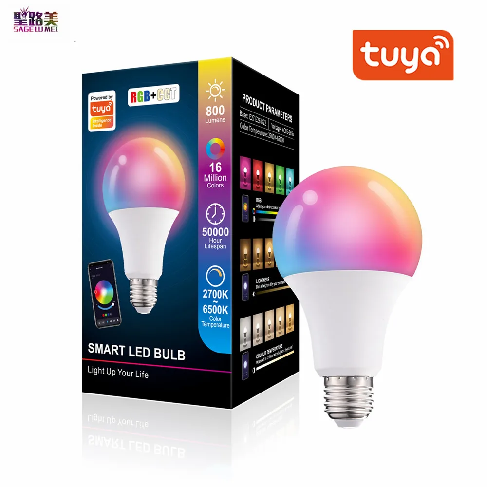 

AC220V E27 Smart TUYA LED Bulb RGB CCT Dual White Color 5ch Bluetooth Lamp Mobile Phone APP Voice Music Rhythm Groups Control