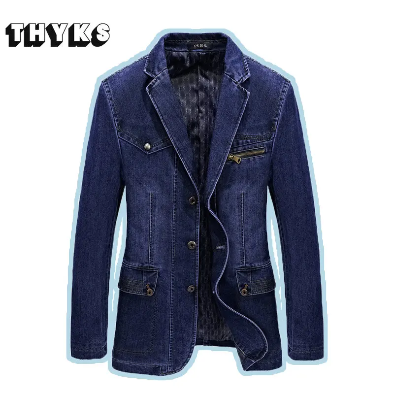 

High Quality Denim Suit for Men Multi-pockets Buiness Jeans Mens Blazer Slim Causal Jacket Cowboy Casaco Moto Masculino Spring