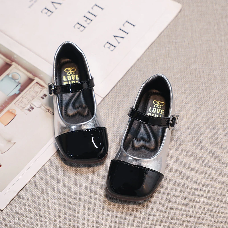 Metallic Leather Girls Ballet Flats Shoes Autumn