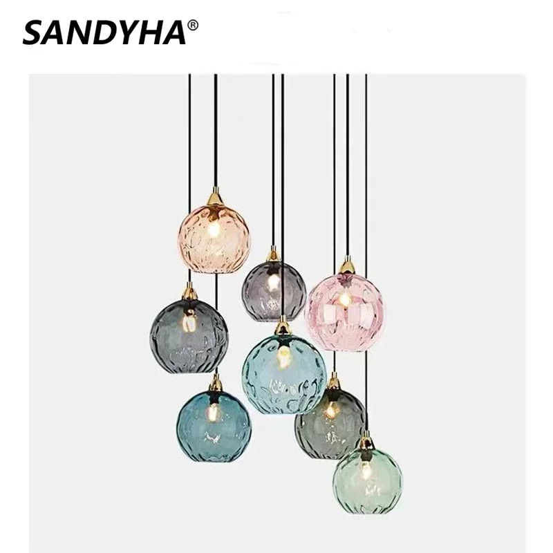 

Светодиодный подвесной светильник, цветной водный узор, стеклянный шар, Современная Минималистичная люстра в скандинавском стиле для столовой, подвесные лампы