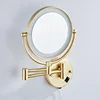 Brushed Gold LED Bathroom Mirrors Quality Brass Folding Magnifying Hotel Bathroom Makeup Mirror LED Light Bathroom Mirrors 4