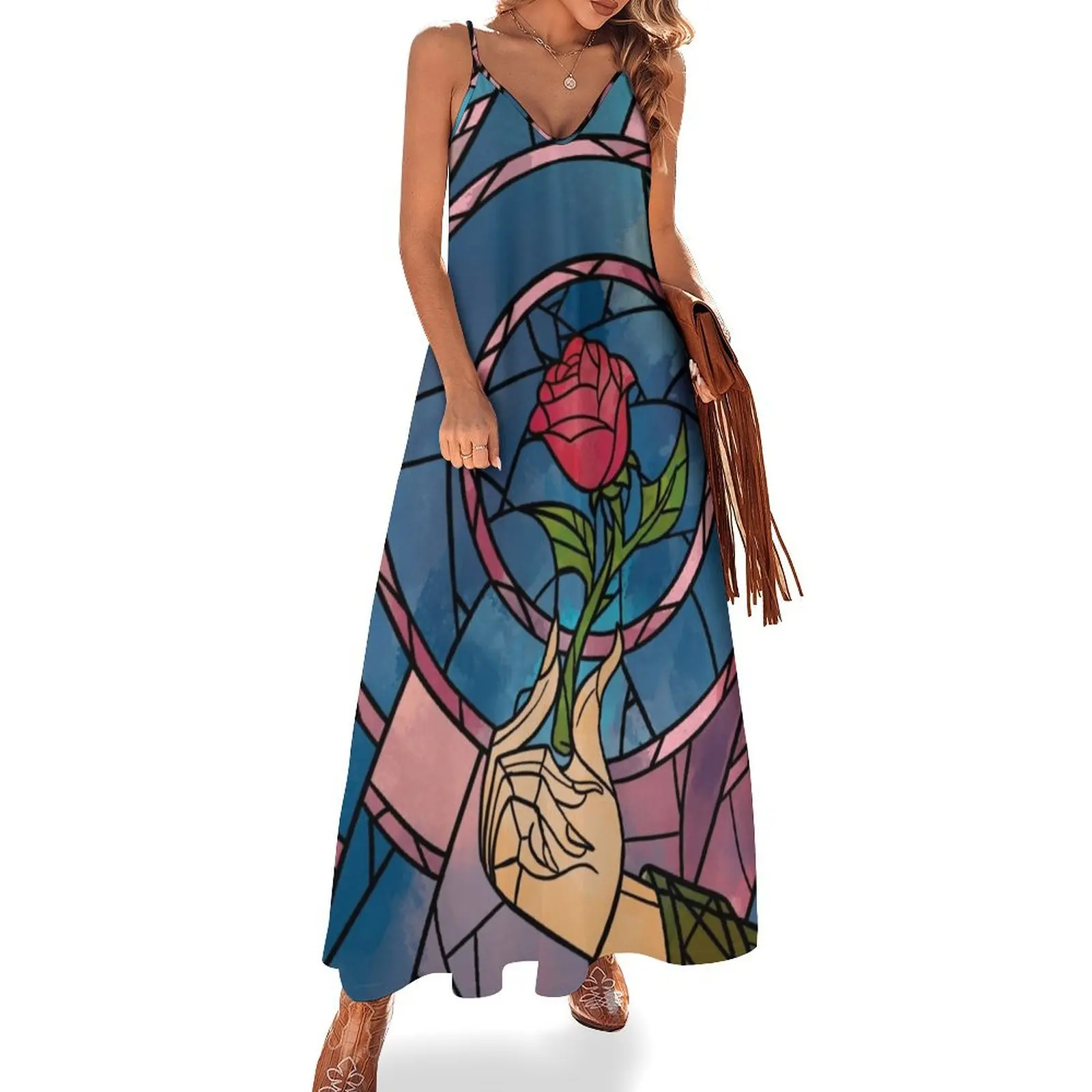 

Stained Glass Enchanted Rose Sleeveless Dress loose summer dress women formal occasion dresses