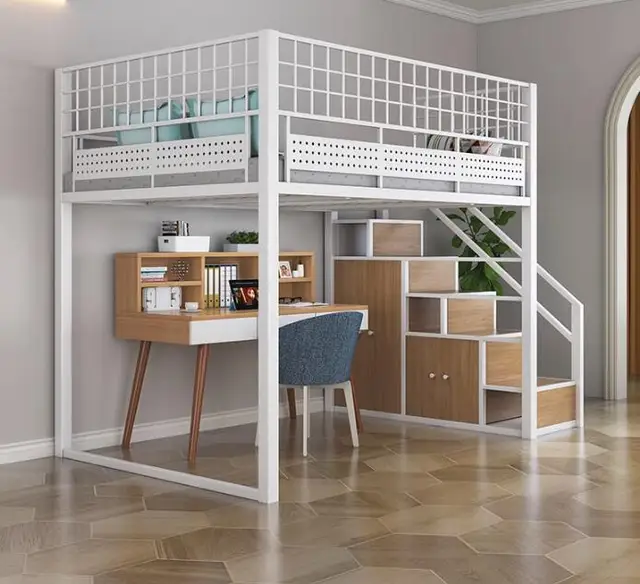 多機能錬鉄製のロフトベッド,階段用のシンプルなベッド,子供用スライド  