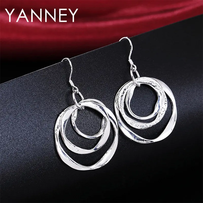 

925 Sterling Silver Earrings Woman Fashion 35MM 3 Hoops Frosted Round Earrings For Wedding Jewelry Couple Gifts Wholesale