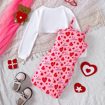 Alternative view of Kids Casual Clothing Sets Outfits for Girls 2024 Spring Children Fashion Long Sleeve Short Tops Print Cami Bodycon Dress 5-14Y