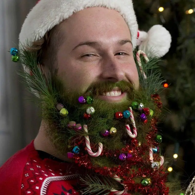 Christmas Bell For Beard Christmas Beard Baubles Ornaments Santa Claus Bells Colorful Facial Hair Baubles For christmas beard ornaments