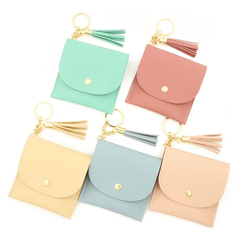 

PU Leather Card Holder Ladies Wallet Coin Pu Fashion Keychain Wholesale Bracelet Keyring For Women diamond wallet PU tassel bag
