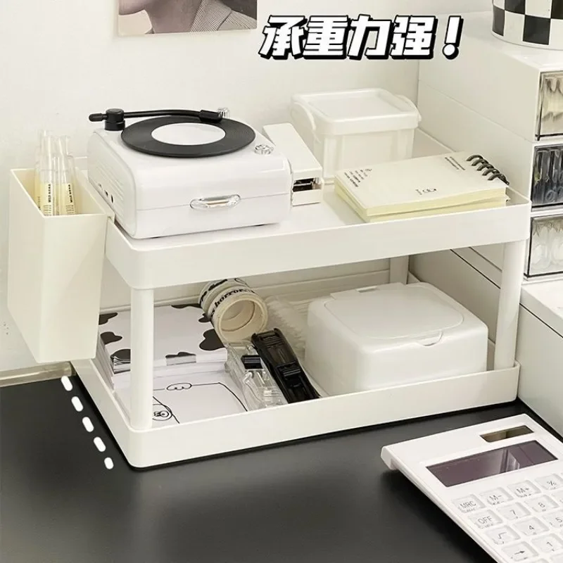 

White Desktop Storage Rack Organize Storage Organizer Double Layered Cosmetic Storage Box Dust Prevention of Desk Items