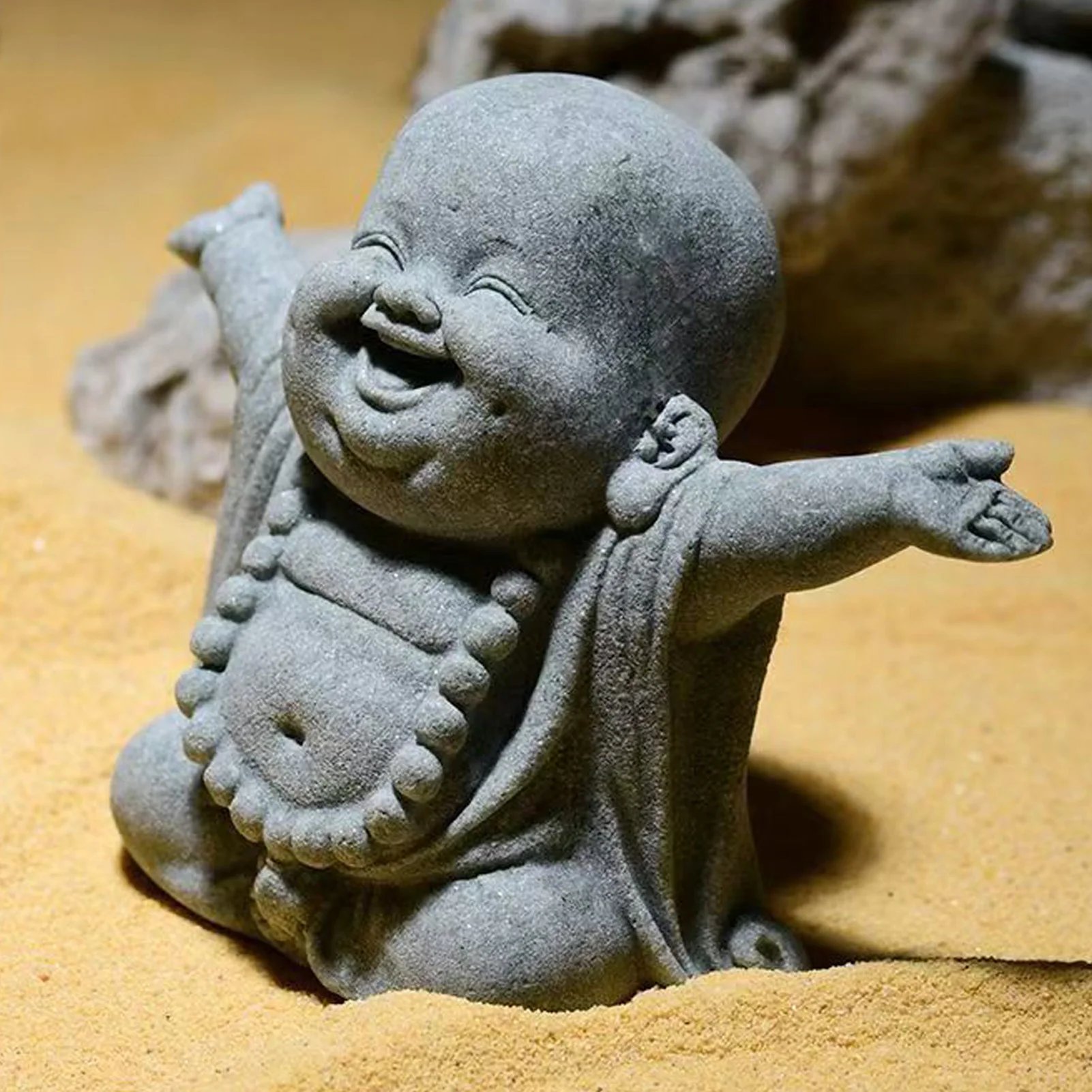 Mini grüne Sandstein Buddha Statue chinesischen Stil Desktop Dekoration kleine Landschaft Aquarium Ornamente – Detail 2