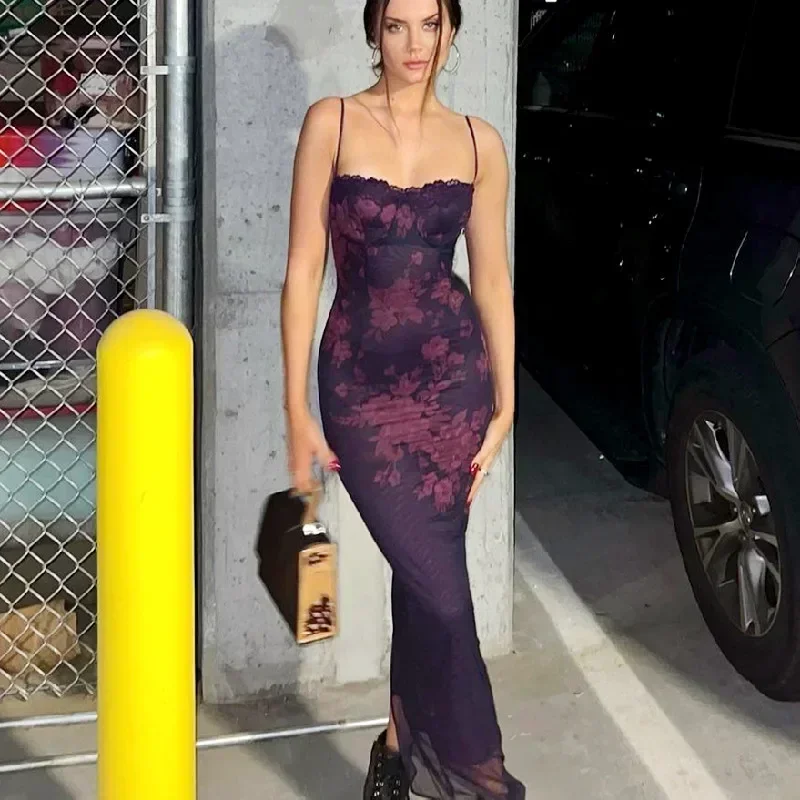 

Sexy Backless Long Evening Prom Dress Purple Side Slipt Maxi Dresses Women A Line Spaghetti Straps Satin Prom Gowns Formal Robe