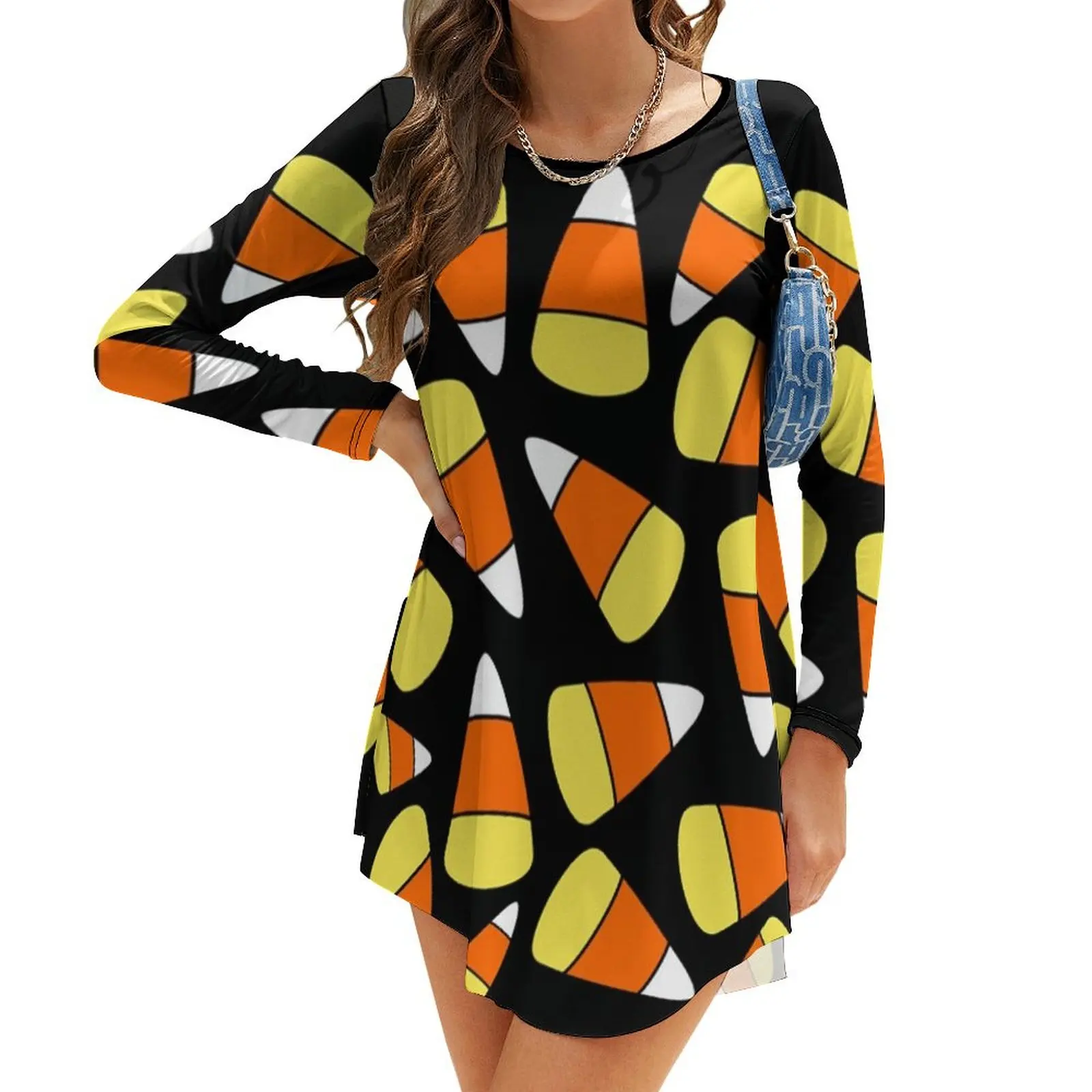 

Candy Corn Pattern Halloween Long-Sleeve Dress luxury women's party dress evening prom luxury evening dresses for women 2024