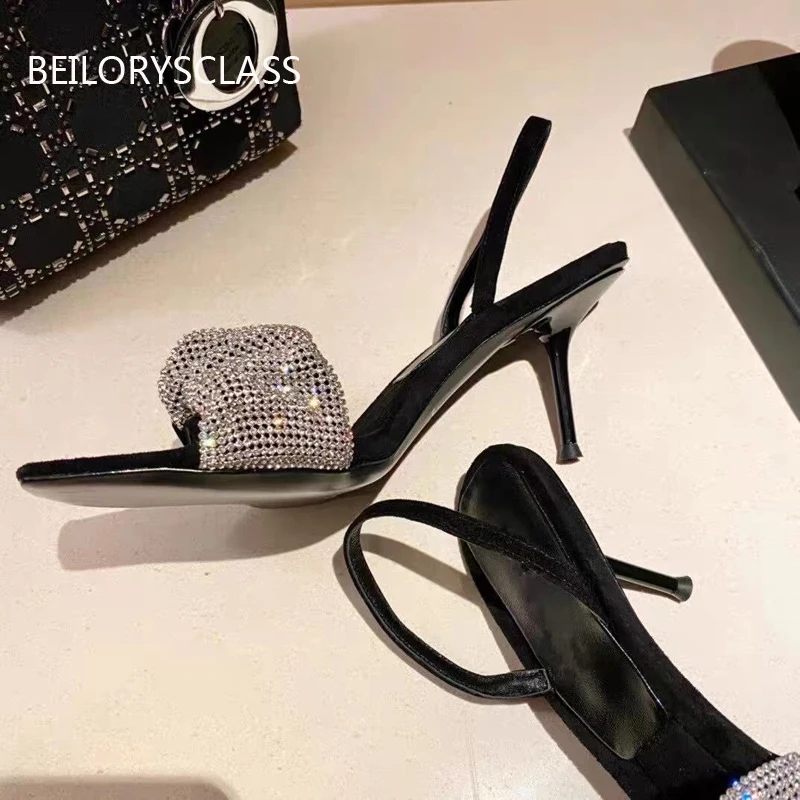 

2024 Fashions Womens' Sheos Supper High Heels Sandals Diamond Thin Heels Sandalsl Back Strap Peep Toe Sandals Bandage Shoes