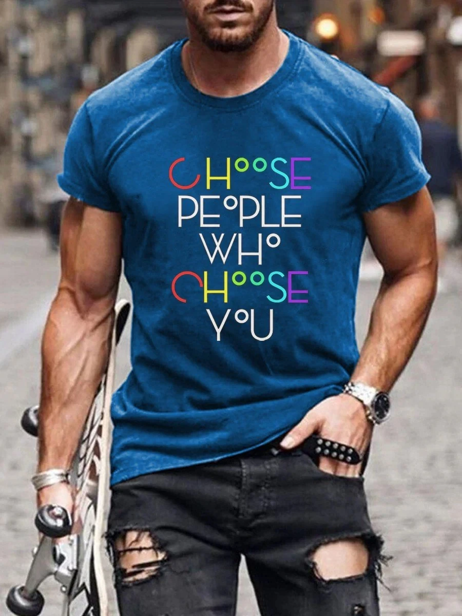 

2023 Summer Men's Printed Casual Crew Neck Men's Choose People Who Choose You Rainbow Casual Print T-Shirt 3D Printed T Shirt