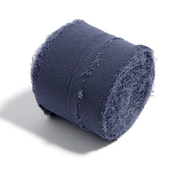 Luxurious 5 - Meter Roll of Chiffon Silk Ribbon with Frayed Edges for Elegant Gift Wrapping and Event Decor (Dark blue)