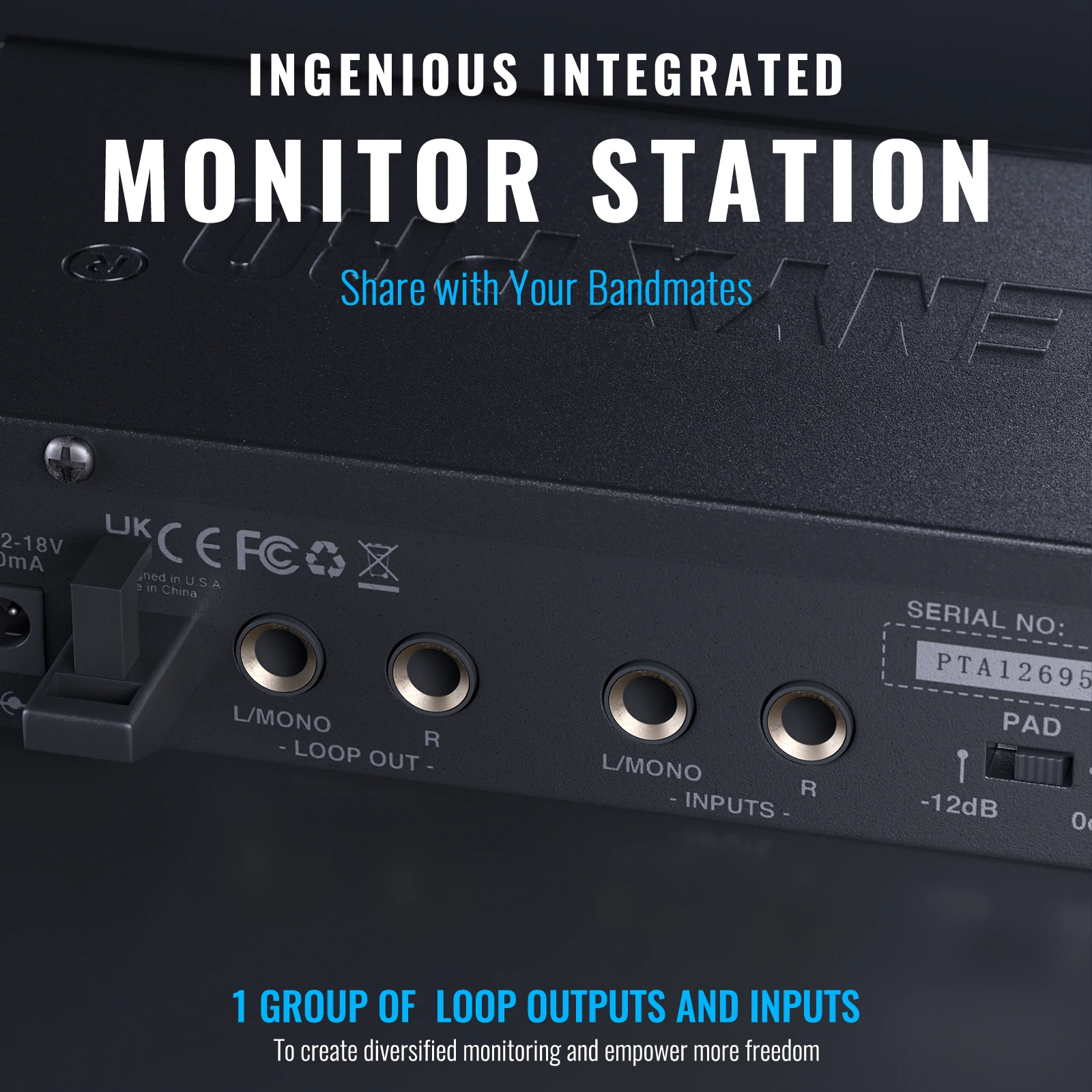 Phenyx Pro UHF 모노 무선 인이어 모니터 시스템, 바디팩 수신기, 50개의 조정 가능한 주파수, 밴드별 별도 출력