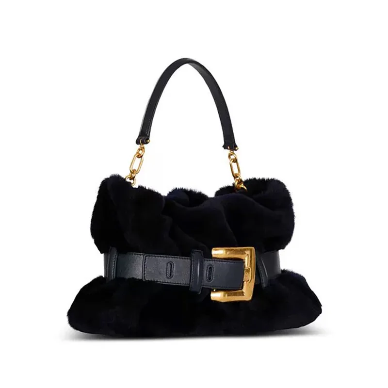 Women's plush Shoulder Bag Fashion Brand High-quality Handbag Elegant Banquet Bag Belt Buckle Versatile Commuter Crossbody Bag