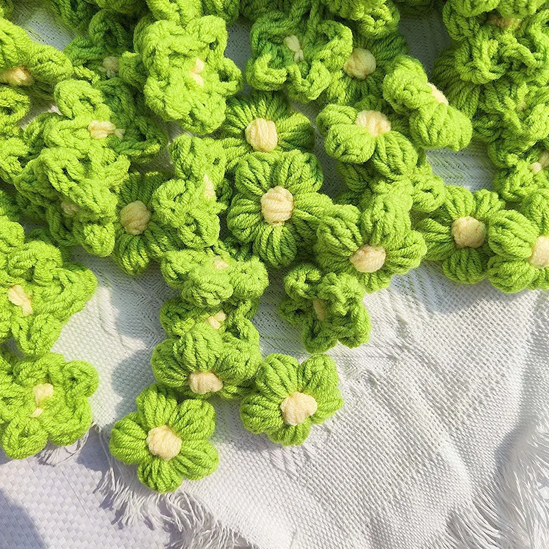 10Pcs Hand-knitted Flower Head Crochet Flower Applique Handmade Woolen Clothing Material Ornaments Jewelry Accessories
