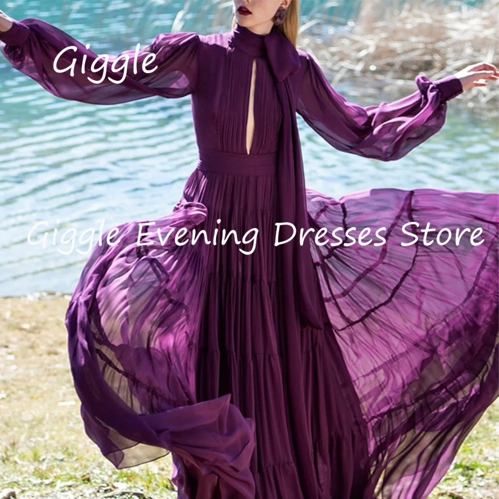 

Giggle Chiffon A-line O-neck Arab Ruffle Formal Elegant Prom Gown Floor Length Saudi Evening Party Dresses for Women 2023