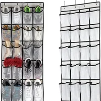 14/24 Pockets Over the Door Shoe Organizer Transparent Large Mesh Pockets With 4 Hooks Fabric Storage Bag Shoe Rack For Bedroom 1