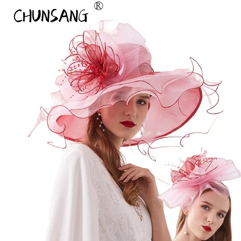 

2 Use New French Organza Large Fascinators Hairbrand Summer Sun Hat Beach Bucket Sombrero Hats for Women Girl Women's Cap Party