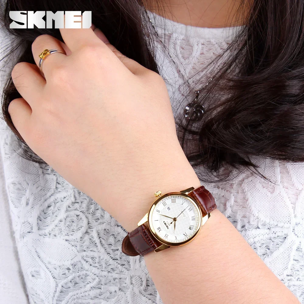 SKMEI 9058 Lovers Quartz Watch Love Witness Time Women Men Leather Strap Sports Waterproof Wristwatches Date Clock Reloj Hombre