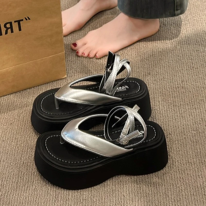 Women Heeled Sandals High Heels Clip Toe Shoes Platform Buckle Flip Flops Summer Fashion Pumps Slingback