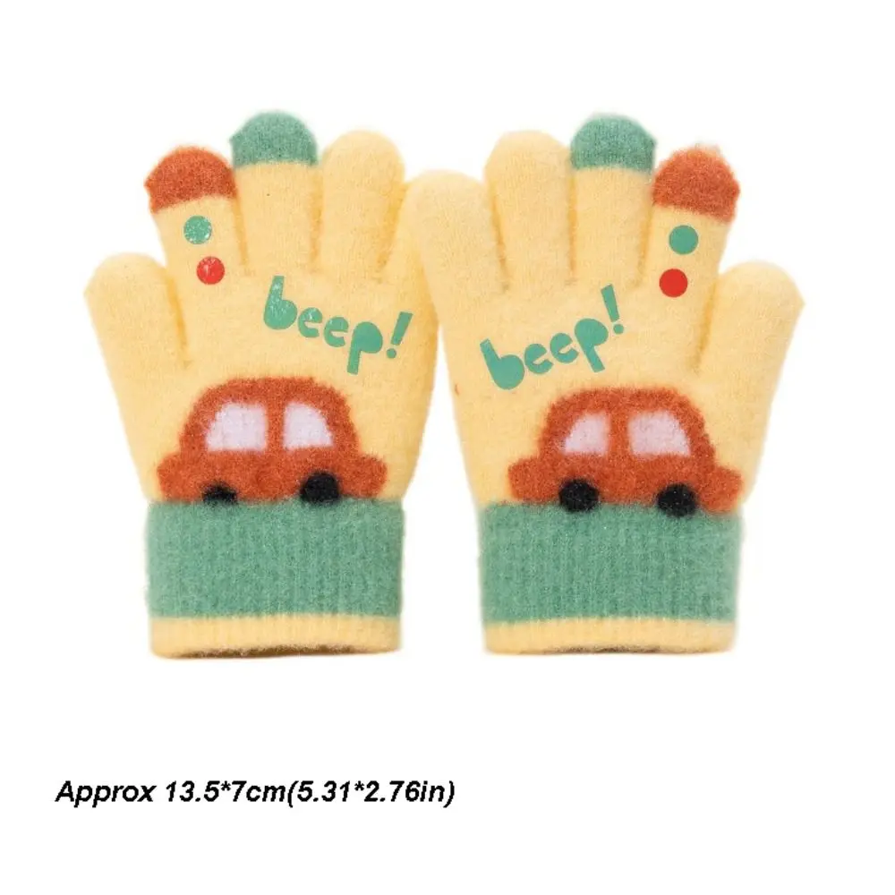 Cartoon Car 3-6 Years Old Winter Knitted Gloves Elastic Warm Five-finger Gloves Thickend Fashion Kids Gloves Boys