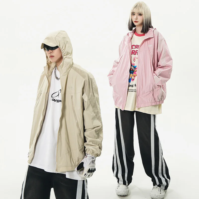 UPRAKF Patchwork Zip Up Coat Loose Long Sleeves Fashion Trendy Pullovers Oversize Basic Autumn Casual