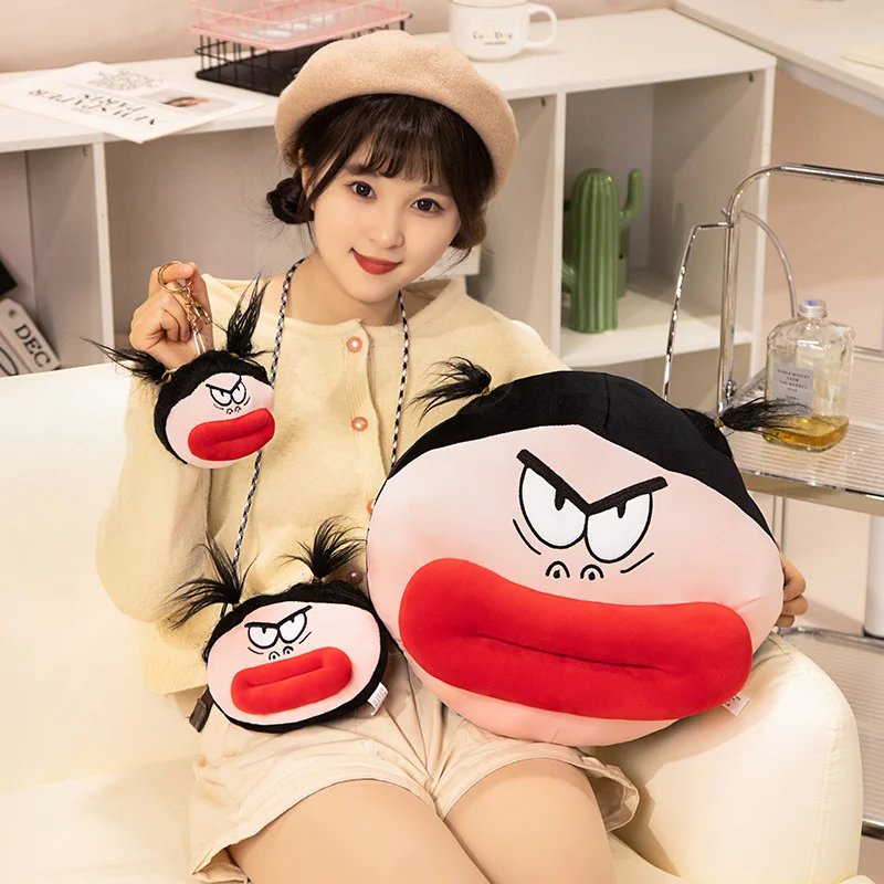 Creative Cute Big Mouth Red Lips Funny Plushies Doll Girls Coin Purse Keychain Pendant Stuffed Soft Cartoon Pillow Sleep Cushion