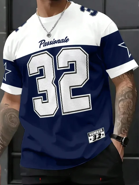 2025 new in Men NO.32 Print  American Style T-Shirt Man Short Sleeve O- Neck sport Tee Vintage Basketball T-shirt Men Clothes 1