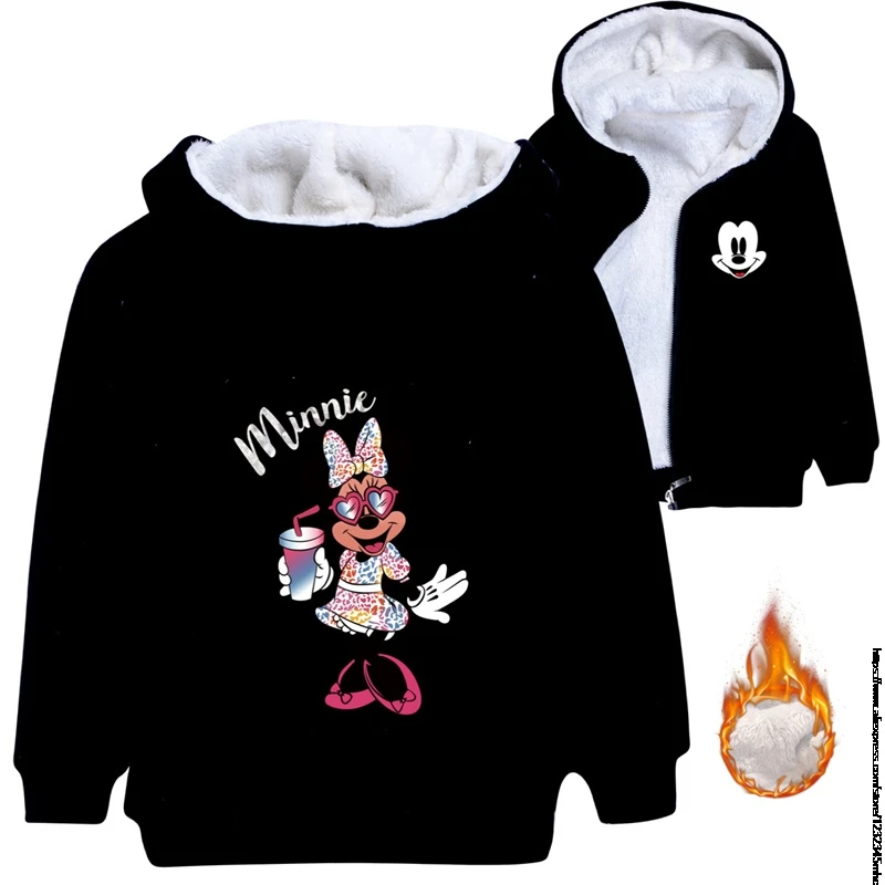 Kids Jackets Mickey Minnie Winter Thick Coats Warm Cashmere Outerwear Girl Hooded Jacket Children Clothes 1-15Y Toddler Overcoat